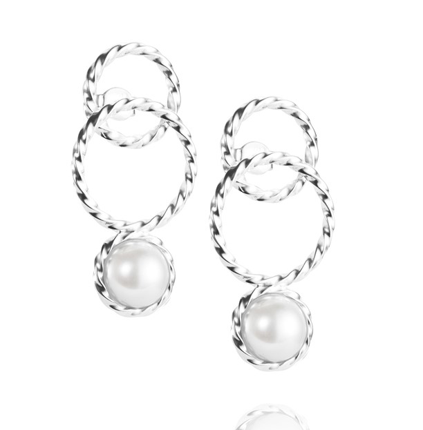 Twisted orbit earrings - pearl