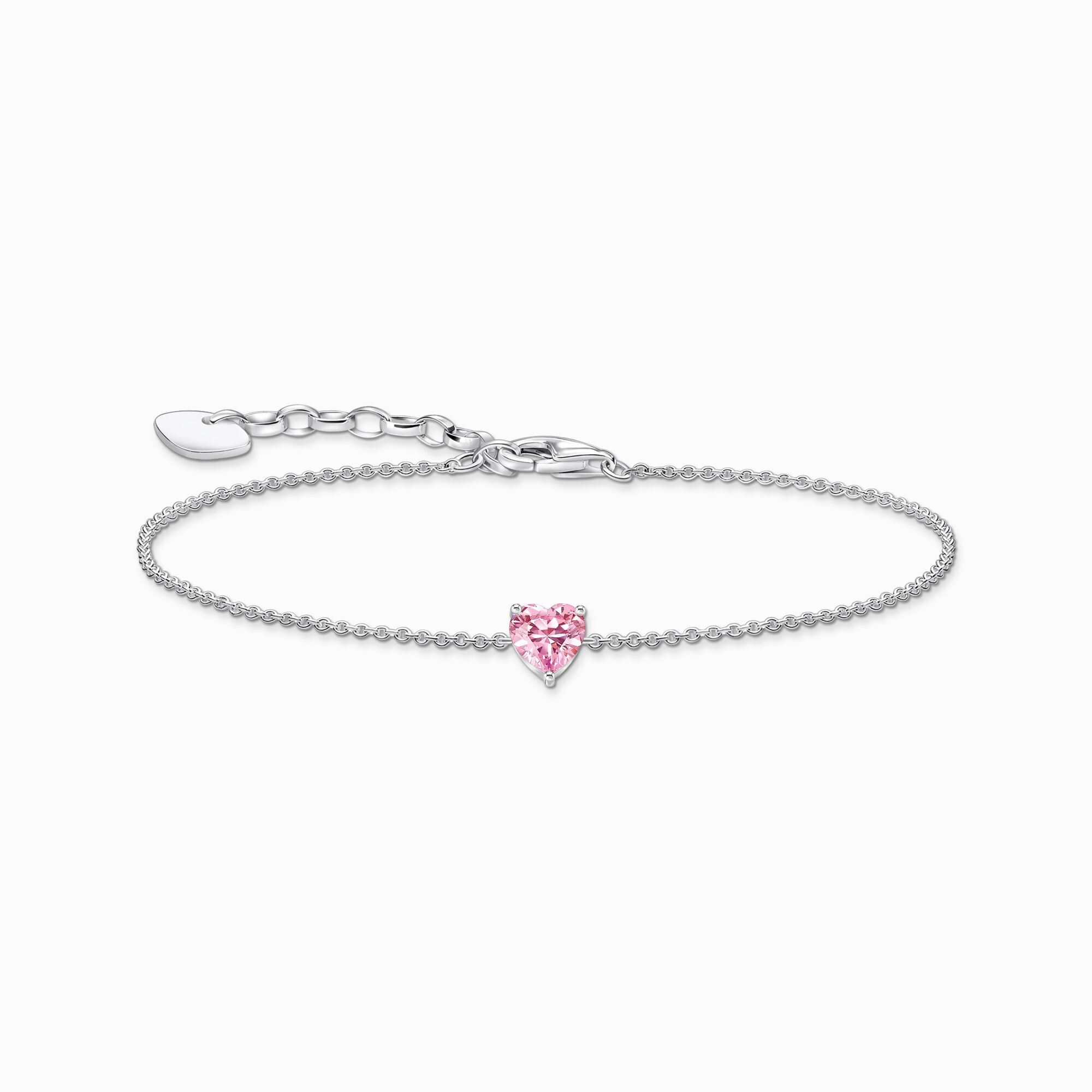 Armband med rosa hjärtformad zirkoniasten, silver